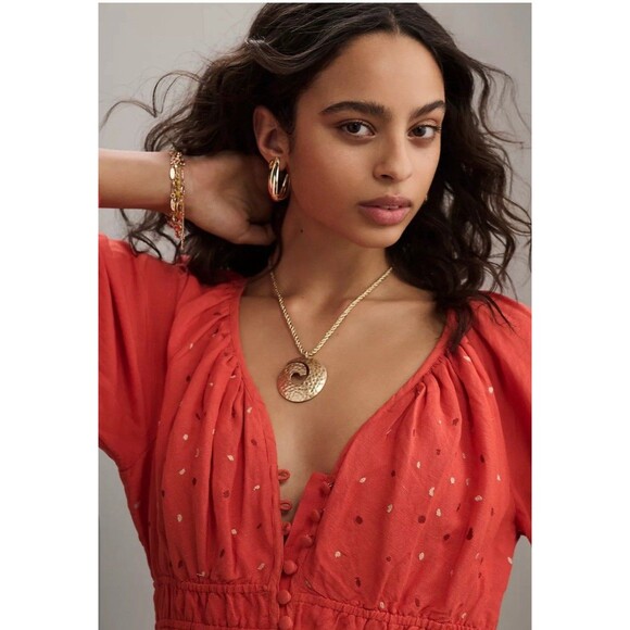 Anthropologie Coral Red Embroidered Maxi Dress - Picture 7 of 16